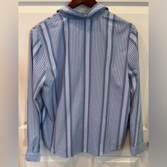 Elan Blue Button Down Shirt with Dress Collar and Tie Front - Picture 2 of 6